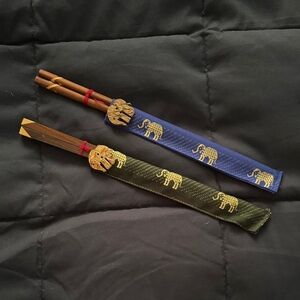 Elegant Wooden Chopsticks with Elephant Design Holder